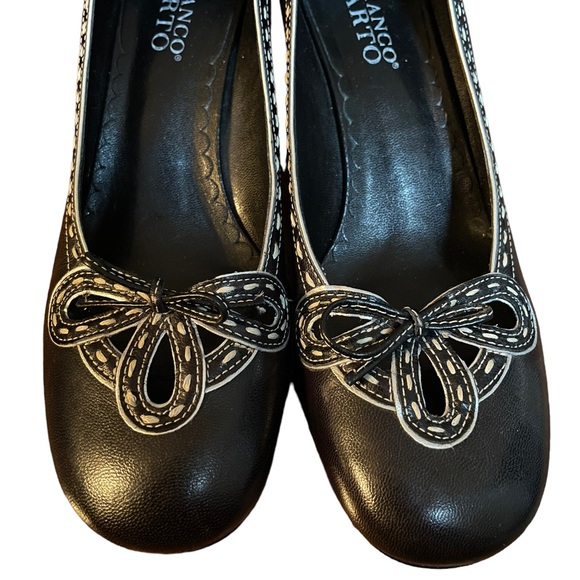 Franco Sarto Black Leather Round Toe Kitten Heel Pumps 8 - Picture 4 of 8